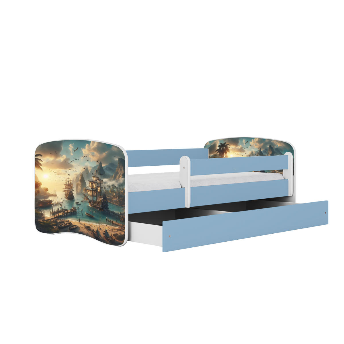 KINDERBETT Schiff mit Schublade und Matratze 160/80 - Blau, Holzwerkstoff (80/160cm) - RAUMHIRSCH FURNITURE