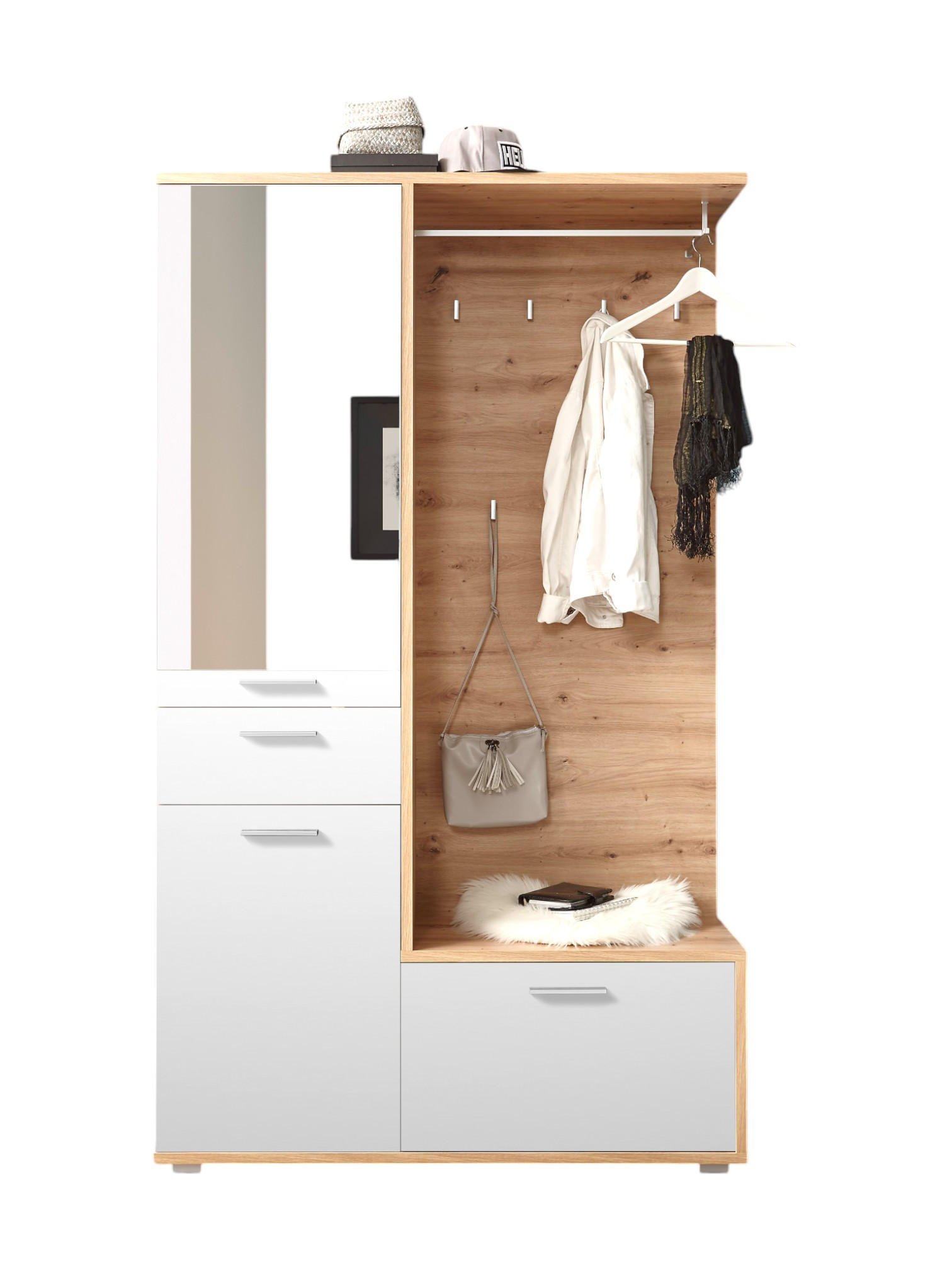 GARDEROBE 4-teilig in 117/198/38 cm - Weiß, Holz (117/198/38cm) - moebel dich auf