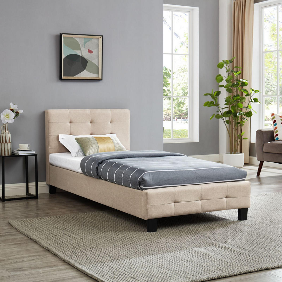 POLSTERBETT OHIO 90X200 CM - Beige, Textil (90/200cm) - CARO-Möbel
