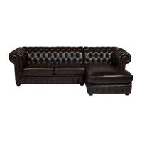 CHESTERFIELD Ecksofa - Ecke Rechts - Büffelleder - Dunkelbraun - BRENTON - Braun, Leder (274/82/166cm) - Vente-Unique