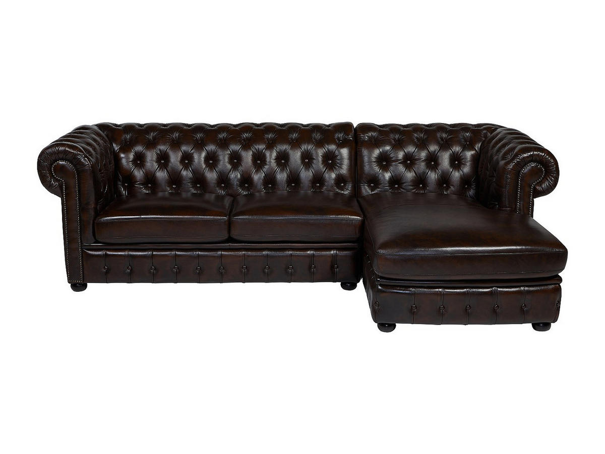 CHESTERFIELD Ecksofa - Ecke Rechts - Büffelleder - Dunkelbraun - BRENTON - Braun, Leder (274/166cm) - Vente-Unique