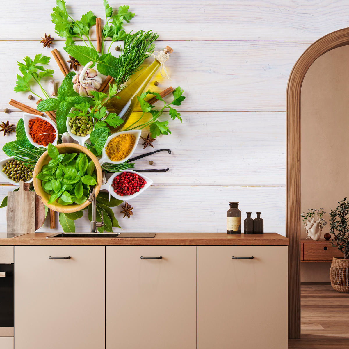 FOTOTAPETE für Küche Kräuterbukett Gewürze Aromen 200x140 - Gelb/Rot, Papier (200/140cm) - Muralo