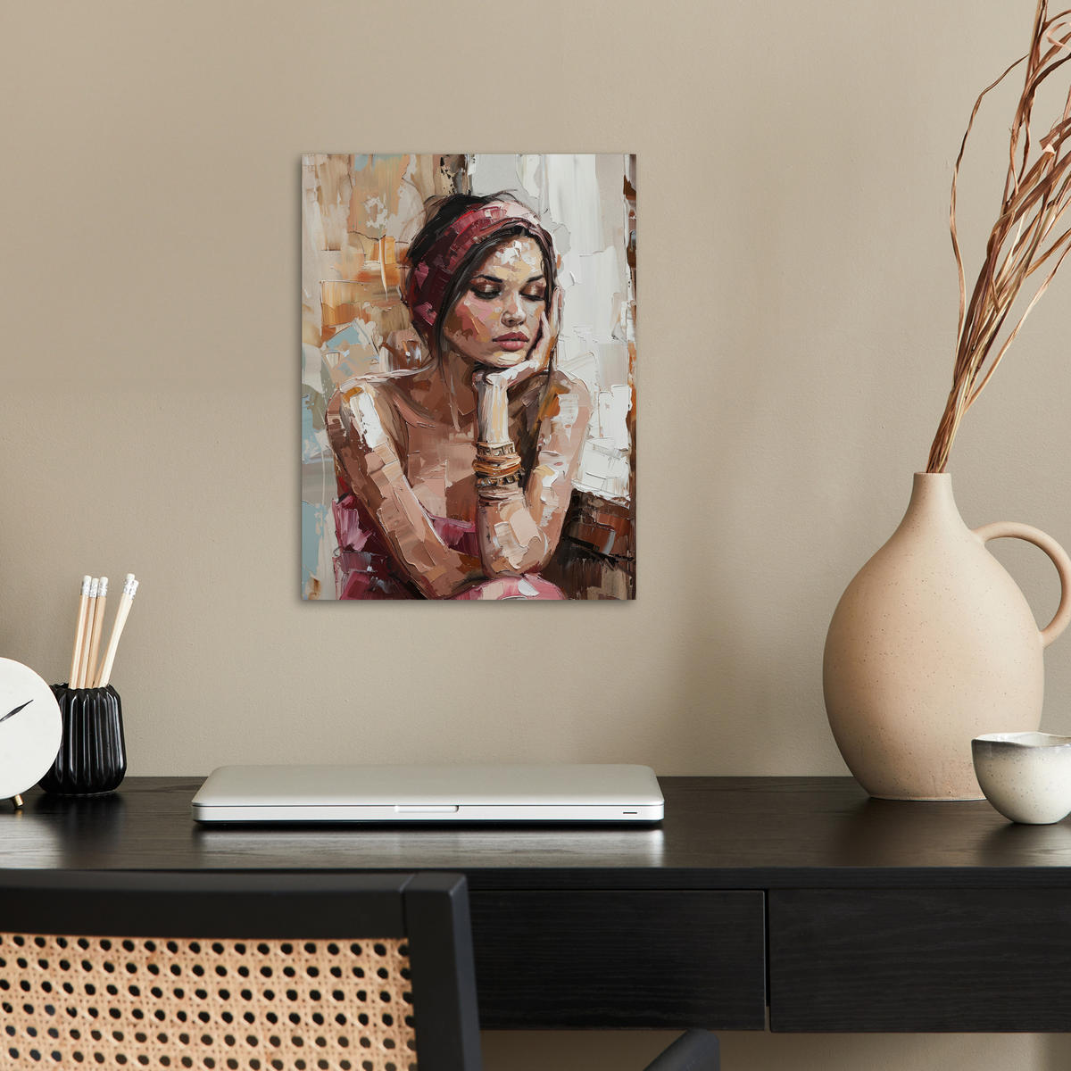 POSTER Frau - Lackierung - Porträt - Modern 30x40 cm - Altrosa, Papier (30/40/0.1cm) - MuchoWow