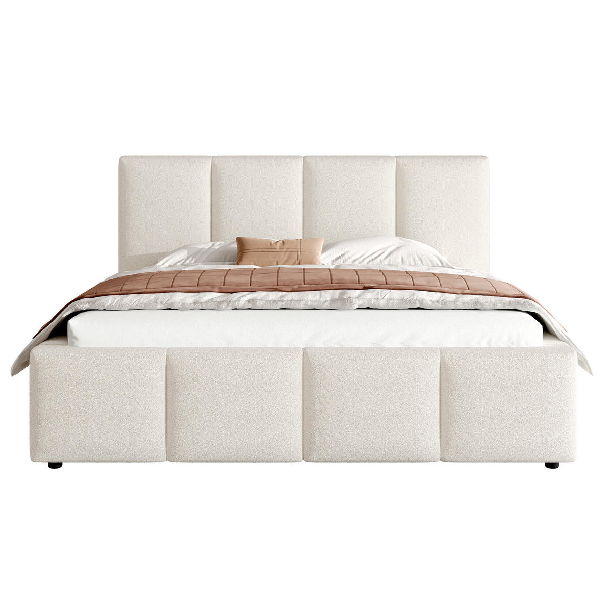 POLSTERBETT 160/200 cm mit Lattenrost, gepolstertem Kopfteil und Bouclé-Bezug, Beige - Beige, Textil (160/200cm) - Redom