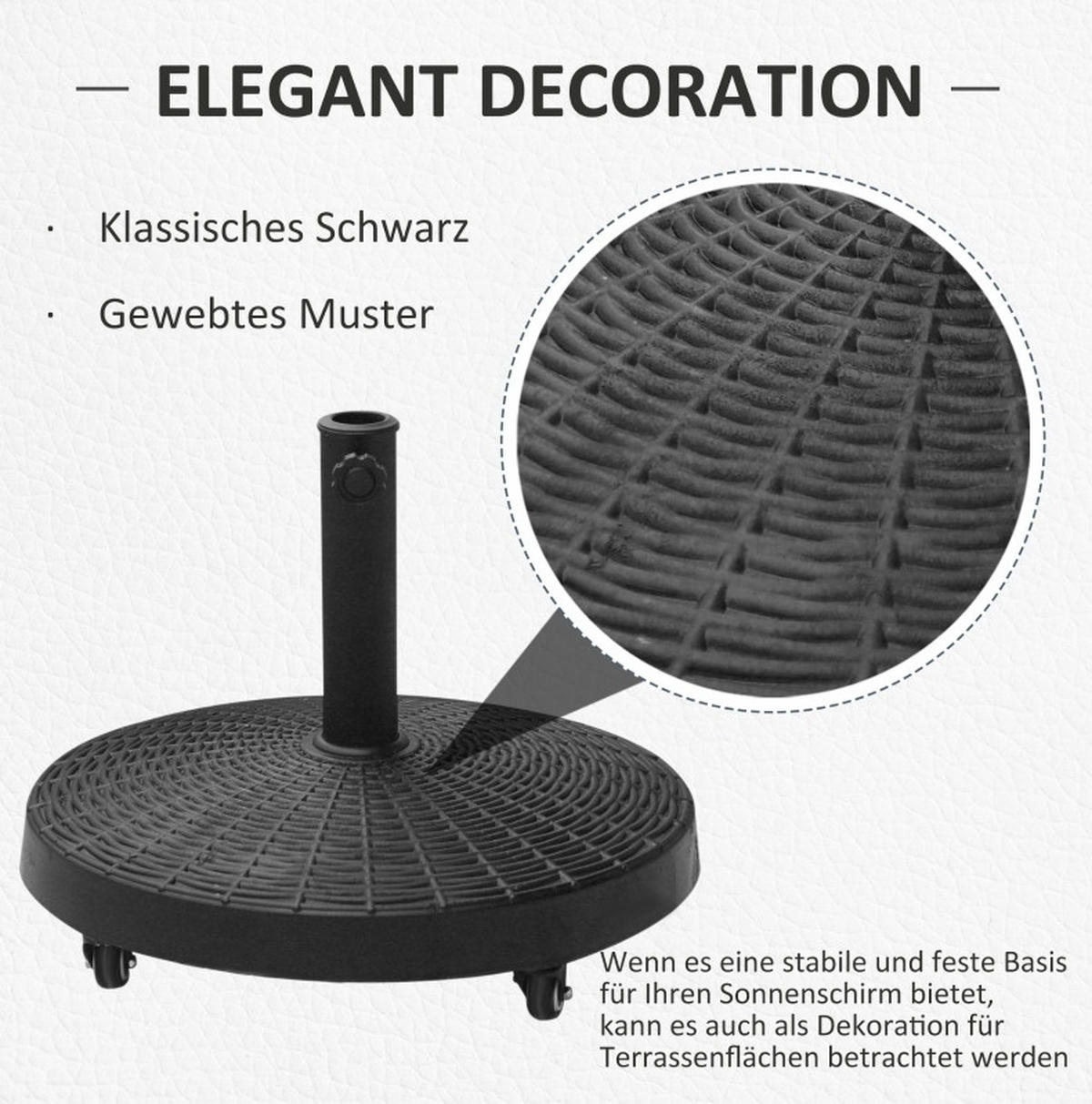 SONNENSCHIRMSTÄNDER 52/52/41 cm schwarz aus Metall mit Rollen - Schwarz, Metall (52/52cm) - OKWISH