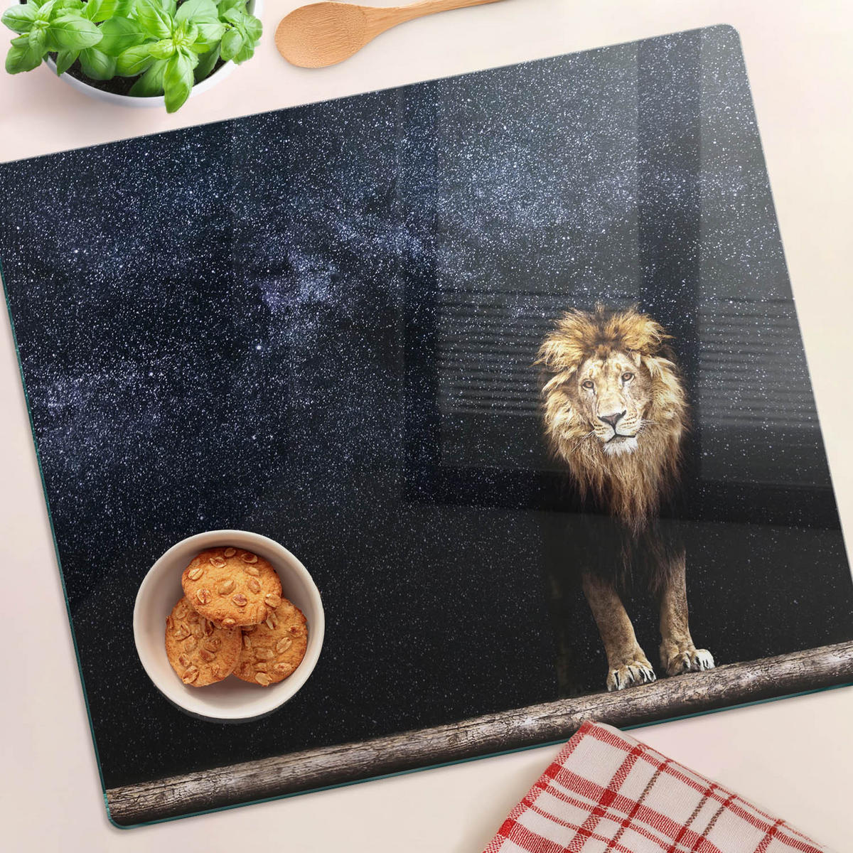 GLASPLATTE 60x52 cm Löwe-Sterne - Braun, Glas (60/52cm) - TULUP