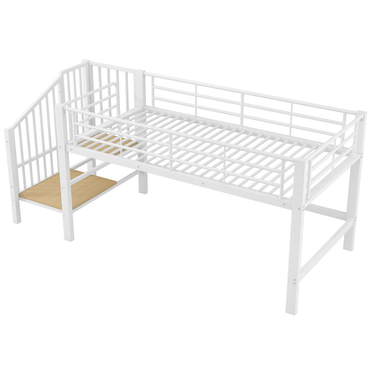 HOCHBETT 90/200 cm in Weiß – mit Stauraumtreppe und Lattenrost - Weiß, Holzwerkstoff (90/200cm) - BEAOK