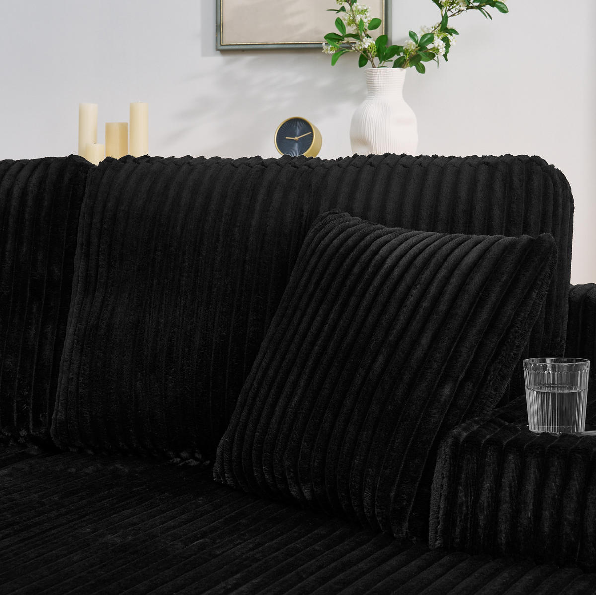 2-SITZER Schlafsofa aus Schaumstoff und Kordstoff Schwarz mit Magazintasche, Getränkehalter und abnehmbaren Kissen - Schwarz, Kunststoff (186/78/154cm) - Modfu