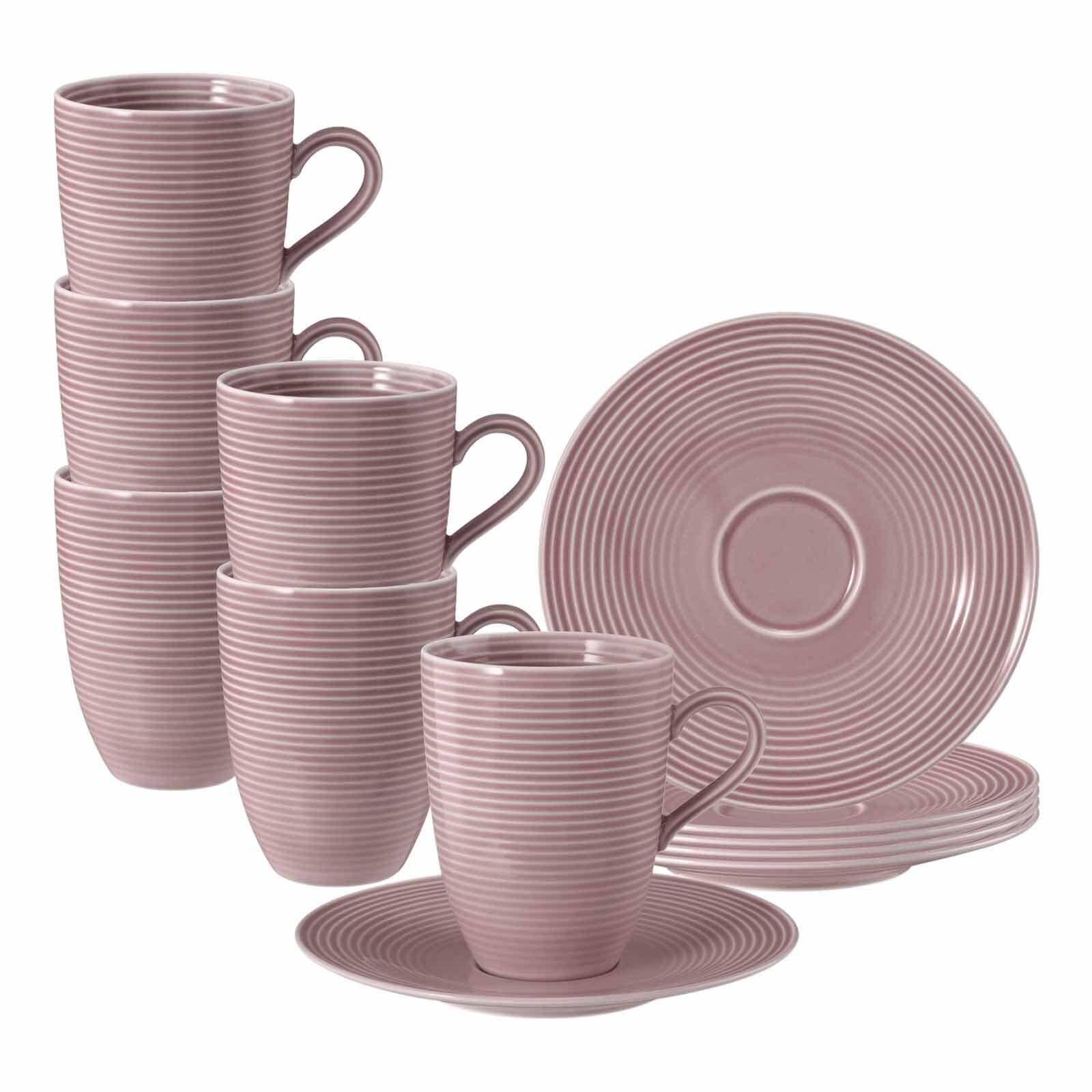 HENKELBECHER MIT UNTERTASSEN Beat Color Glaze Altrosa 350 ml 6er Set - Altrosa, Keramik (16.7/12.8/16.7cm) - Seltmann Weiden