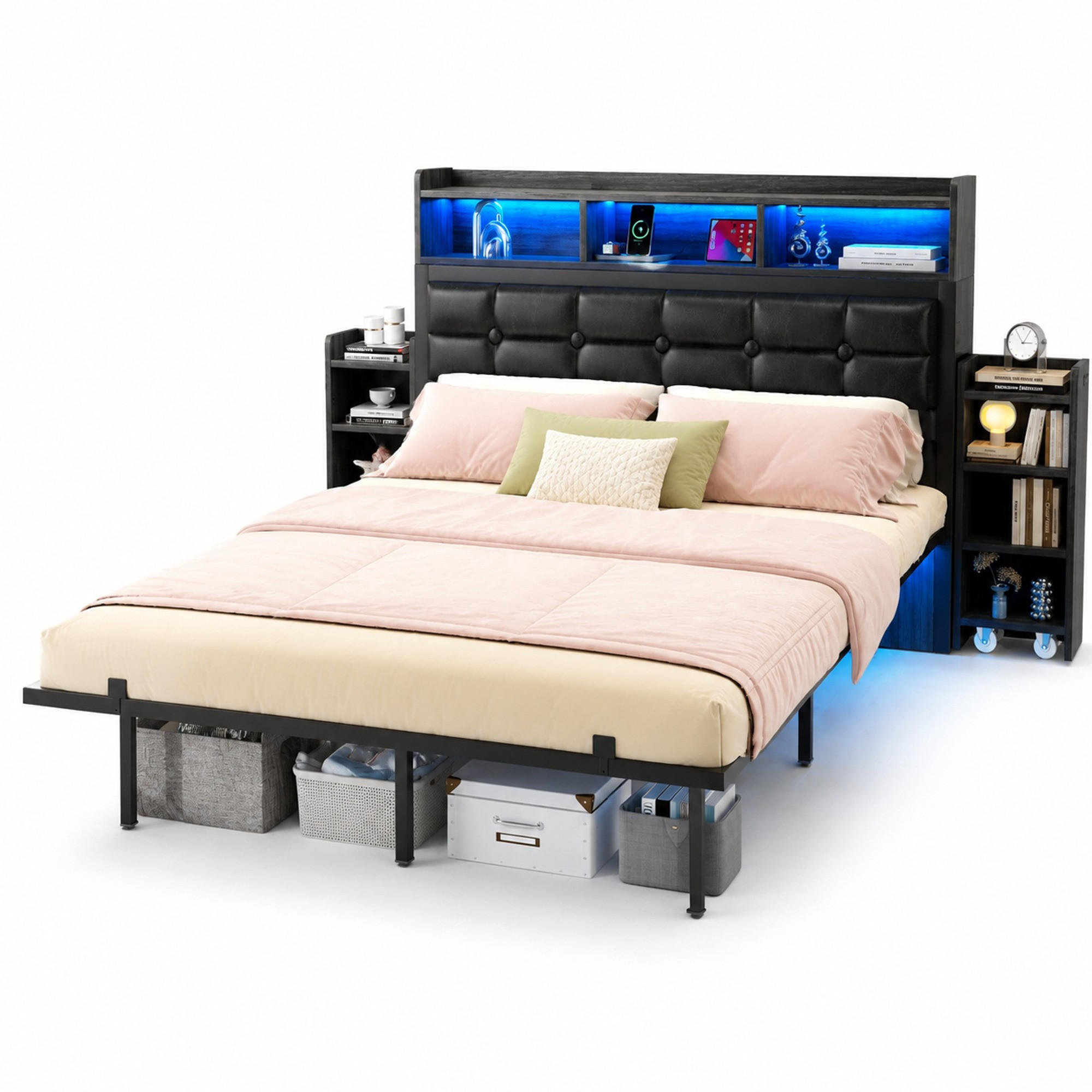 ČALOUNĚNÁ POSTEL 140/190 cm v šedé barvě s LED, USB a USB-C - šedá, kov/kompozitní dřevo (140/190cm) - CHICFURN