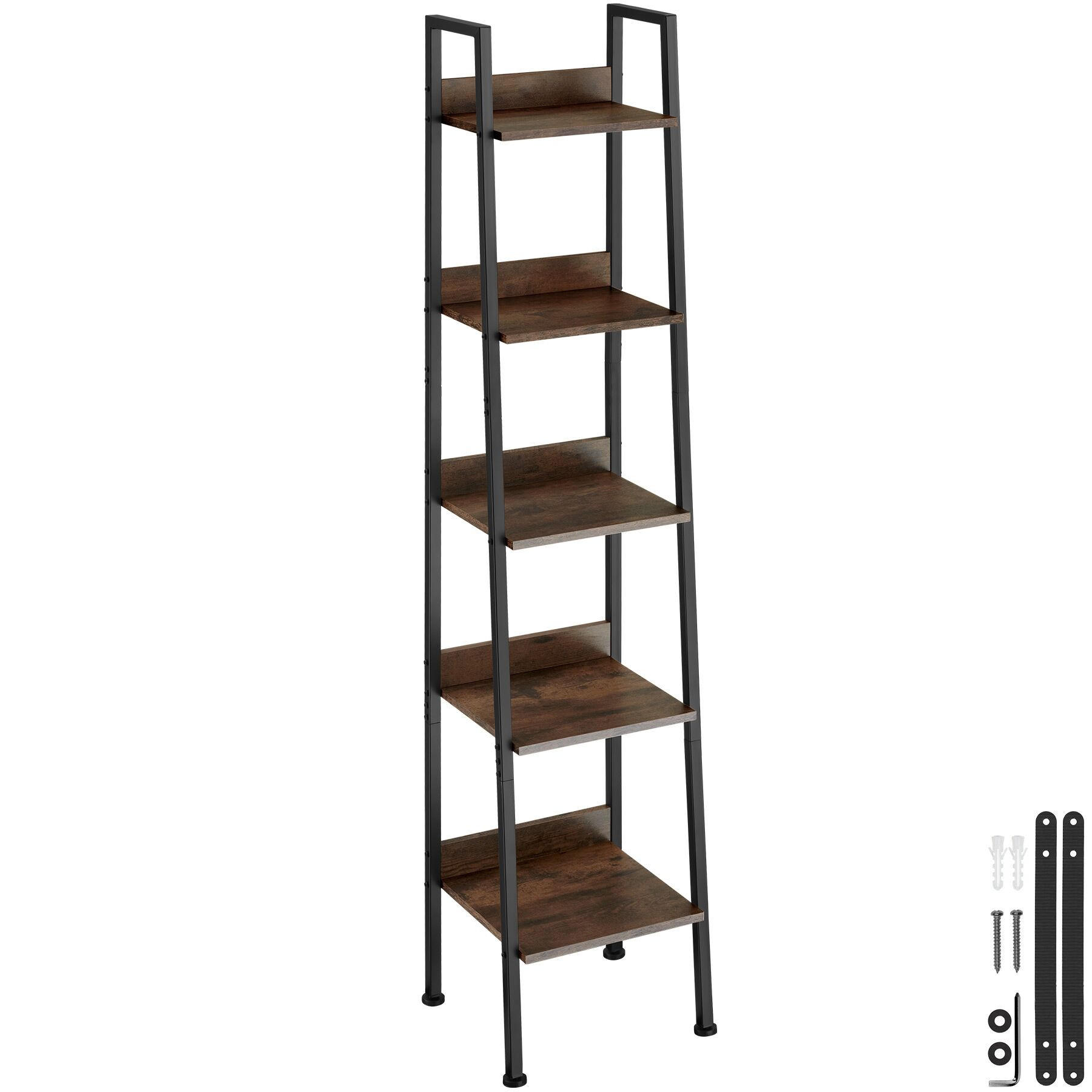 LEITERREGAL Folkestone,inklusive Kippschutz, 35,5 x 31,5 x 170,5 cm,Industrial Holz dunkel, rustikal - Rostfarben, Holzwerkstoff (31.5/170.5/35.5cm) - tectake