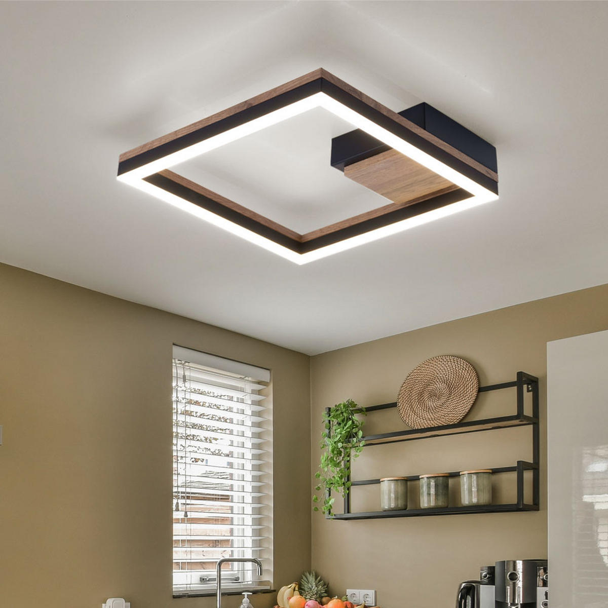 LED DECKENLEUCHTE MDF Holzoptik Braun - Braun, Metall (27/27/6cm) - Globo Lighting