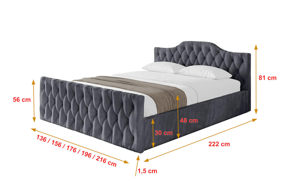 POLSTERBETT mit Bettkasten, Fußteil und Lattenrost, Boxbett ohne Matratze - FALIO-Z-V1 120x200 Dunkelgrau - Dunkelgrau, Holzwerkstoff/Textil (120/200cm) - ALTDECOR