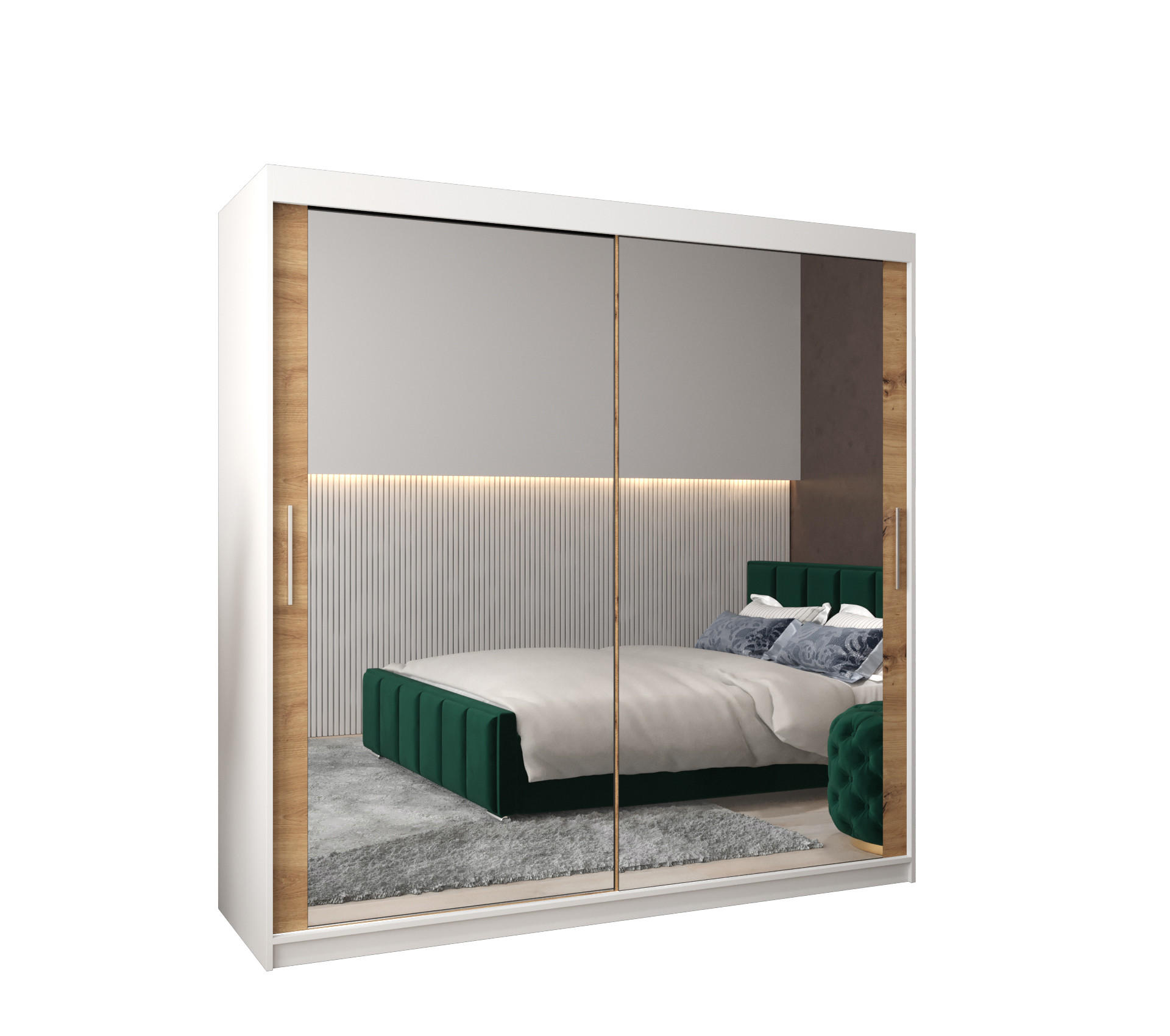 SCHWEBETÜRENSCHRANK 200/200/62 2-türig - Silberfarben/Weiß, Holz/Kunststoff (200/200/62cm) - Abiks Möbel