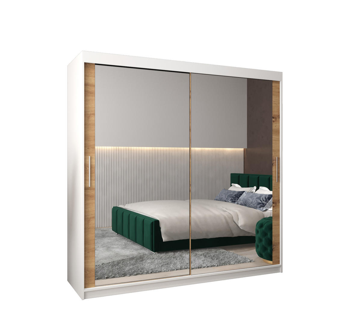 SCHWEBETÜRENSCHRANK 200/200/62 2-türig - Silberfarben/Weiß, Holz/Kunststoff (200/200/62cm) - Abiks Möbel