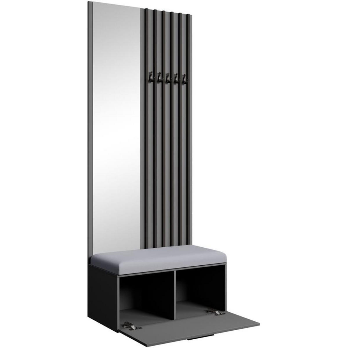 GARDEROBE Margaret II 81/203/43 mit Lamellen und Spiegel - Schwarz/Graphitfarben, Holzwerkstoff/Kunststoff (81/203/43cm) - Beautysofa