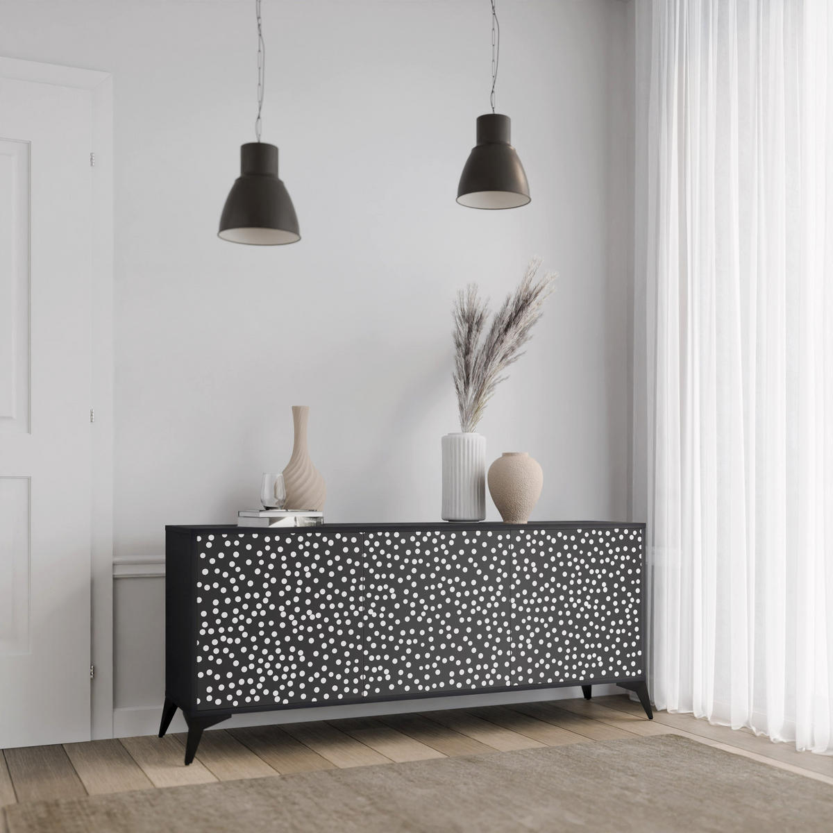 SIDEBOARD BLINDING LIGHTS, Eicheneffekt, 164,5x42x77,5 cm, 3 Türen - Eichefarben/Buchefarben, Holzwerkstoff/Buchenholz (164.5/77.5/42cm) - SpaceRebels