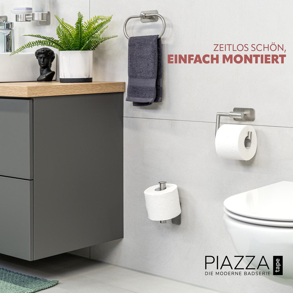 TOILETTENPAPIERHALTER PIAZZA TAPE, Edelstahl, matt - Edelstahlfarben, Metall (16.8/4.5/8.5cm) - bremermann