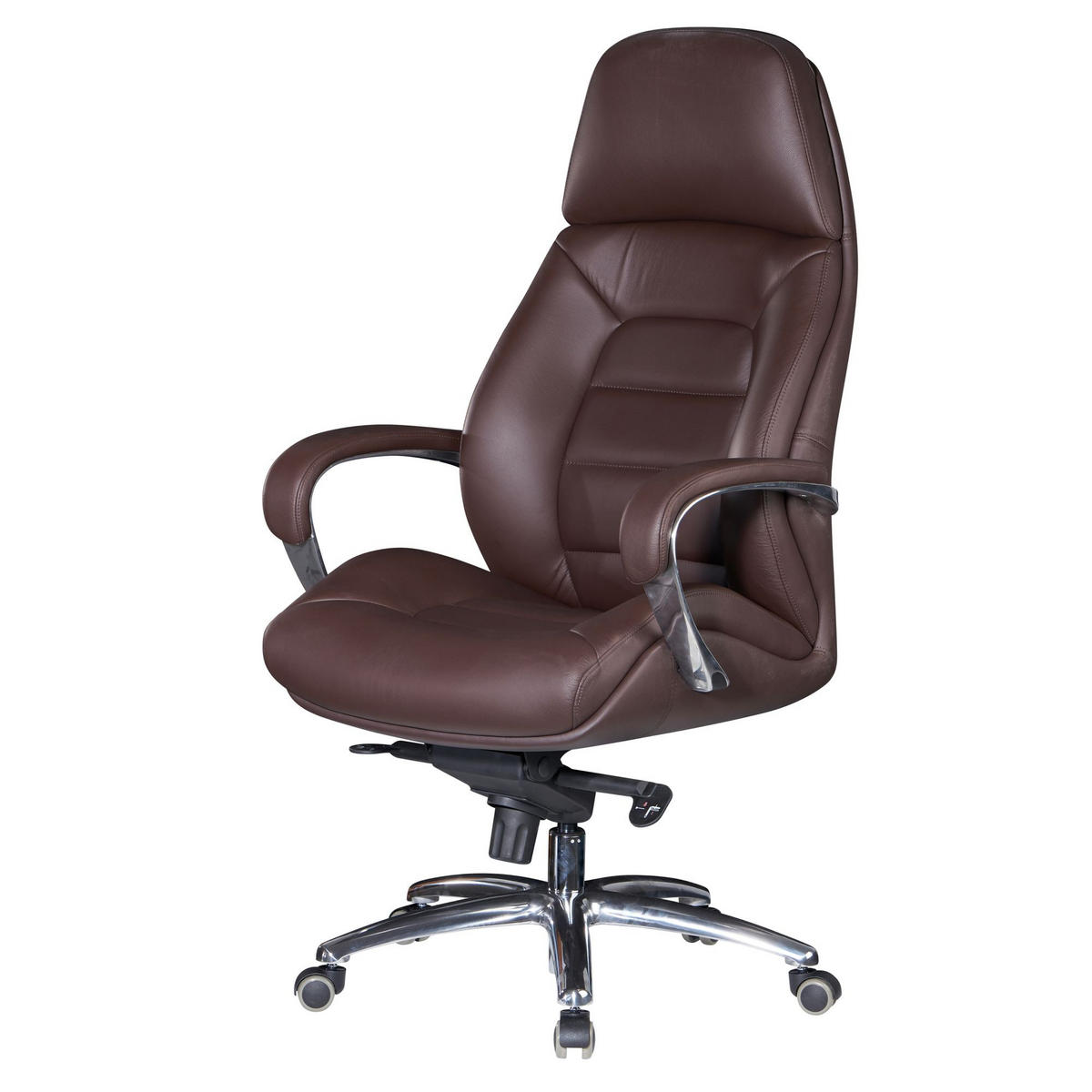 CHEFSESSEL Leder mit Multiblockwippmechanik bis 120 kg MIRON, Braun 67x67x137 cm - Silberfarben/Braun, Leder/Metall (67/137/67cm) - KADIMA DESIGN