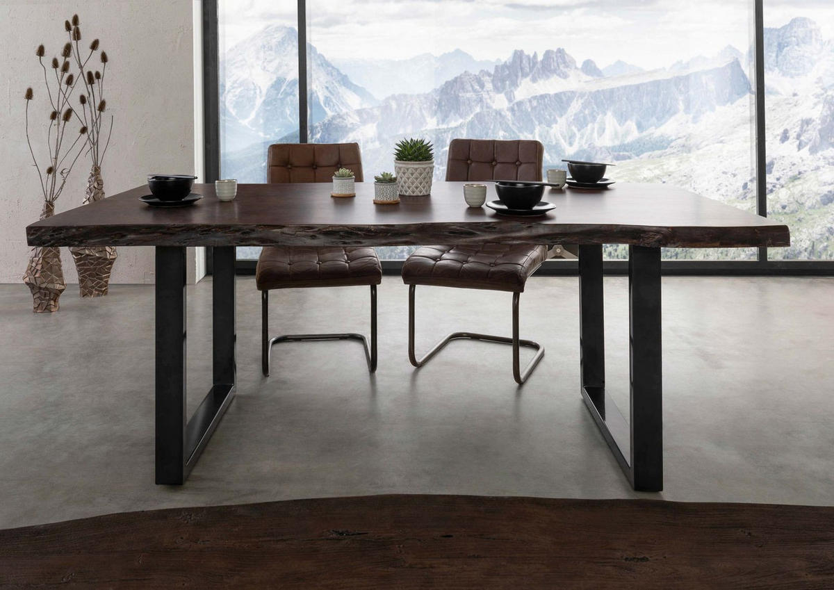 BAUMTISCH Akazie 220x100x77 braun lackiert / U-Beine anthrazit glänzend FREEFORM 5 - Anthrazit/Braun, Holz (220/100/77cm) - Massivmoebel24
