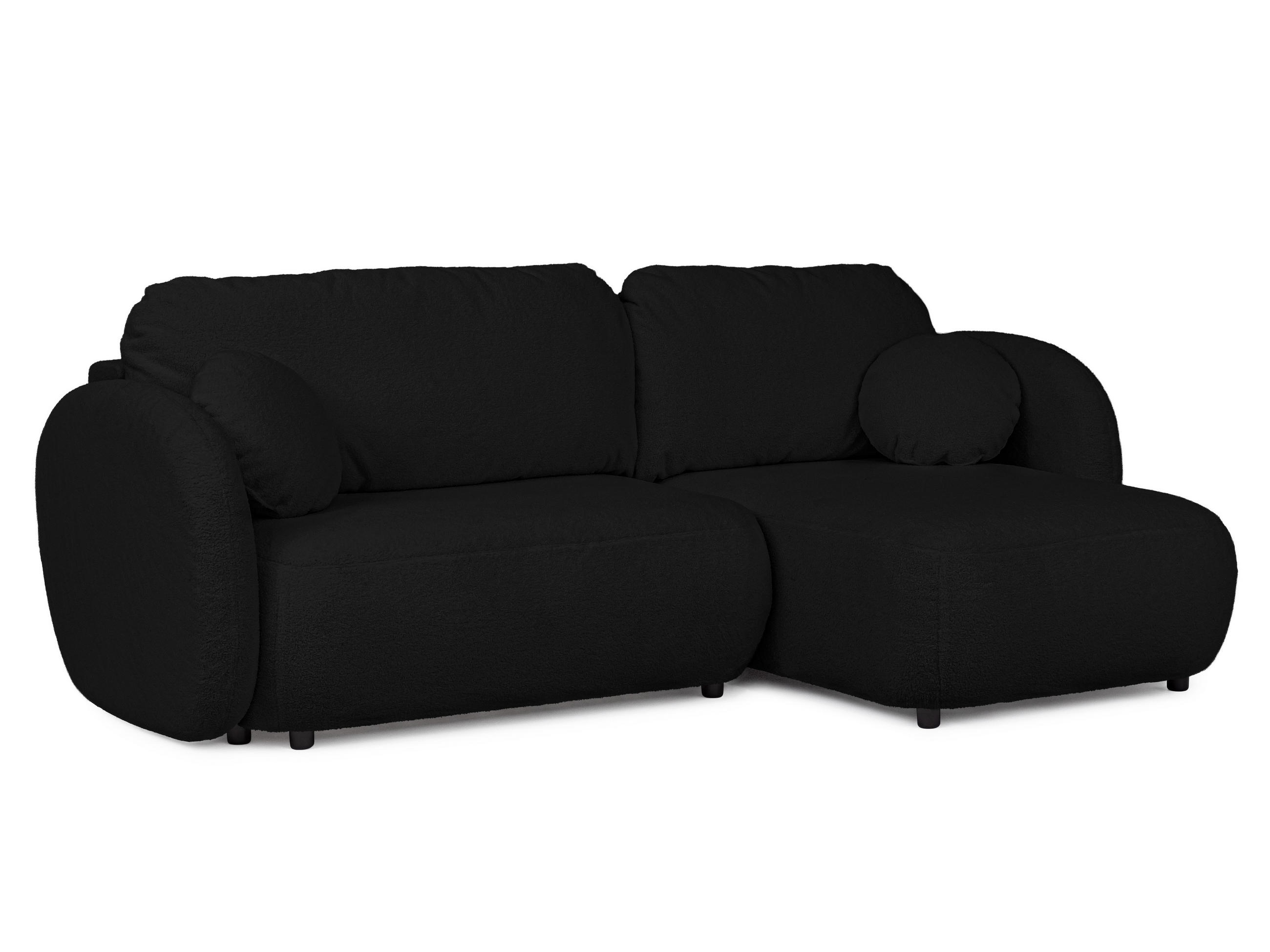 ECKSOFA Candy mit Schlaffunktion Schwarz Bouclé-Stoff - Ottomane rechts - Schwarz, Holz/Kunststoff (146/230cm) - S-Style Möbel