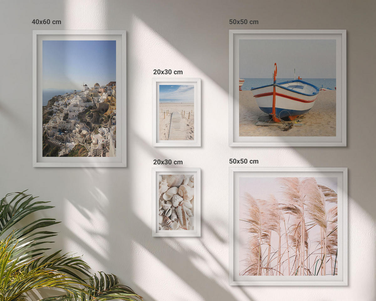 BILDER SET 5er Set - 50x50 cm & 20x30 cm & 40x60 cm Weißer Rahmen - Japanische Berglandschaften - Weiß, Kunststoff (40/60cm) - TULUP