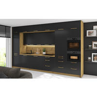 KÜCHENLEERBLOCK Bonn eiche artisan matt / schwarz matt 404 / 60 / 243cm 15-teilig - Schwarz/Braun, Holzwerkstoff/Metall (404/243/59cm) - Feldmann-Wohnen