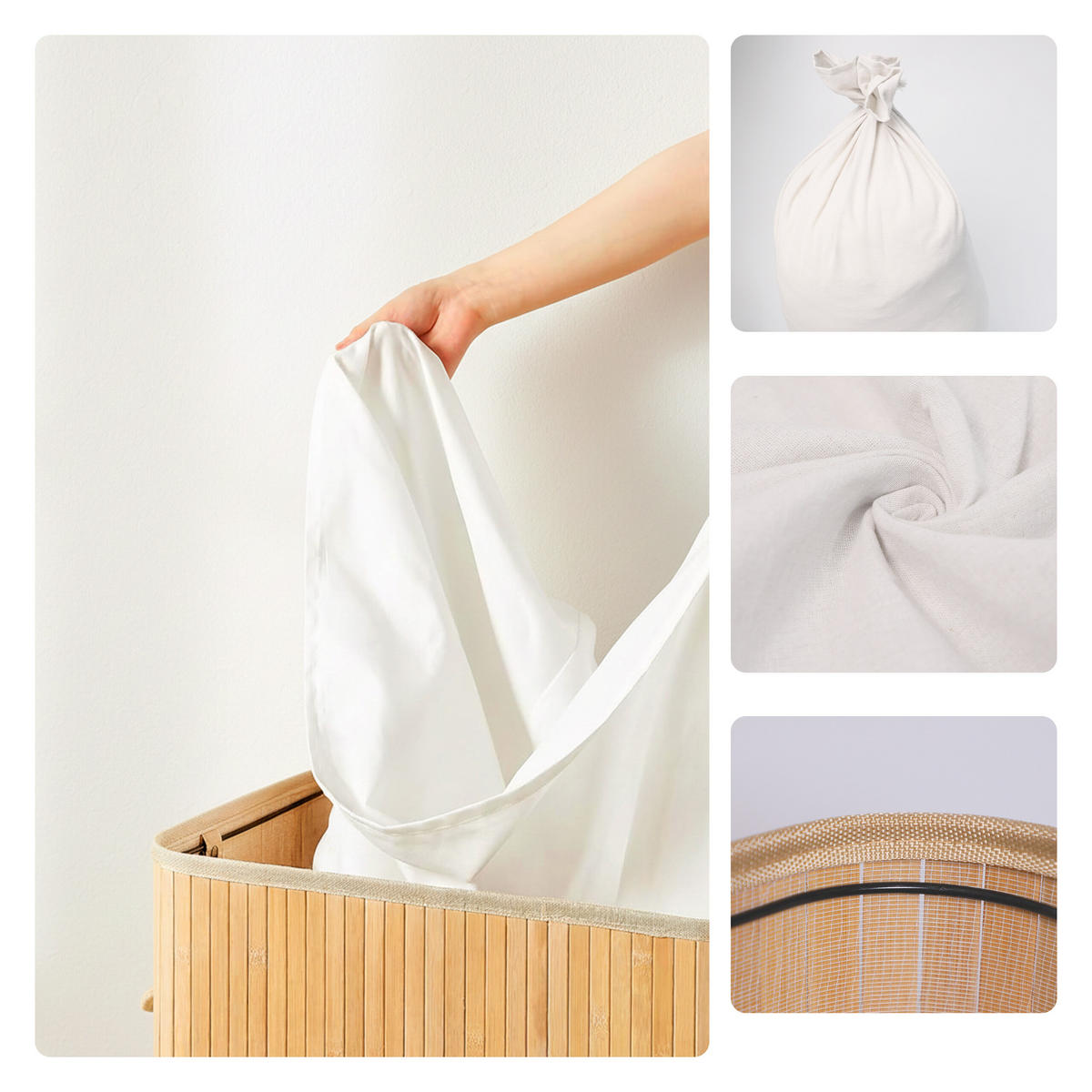 KÔŠ na prádlo - svetlohnedá, drevo/textil (32/52/63cm) - Relaxdays