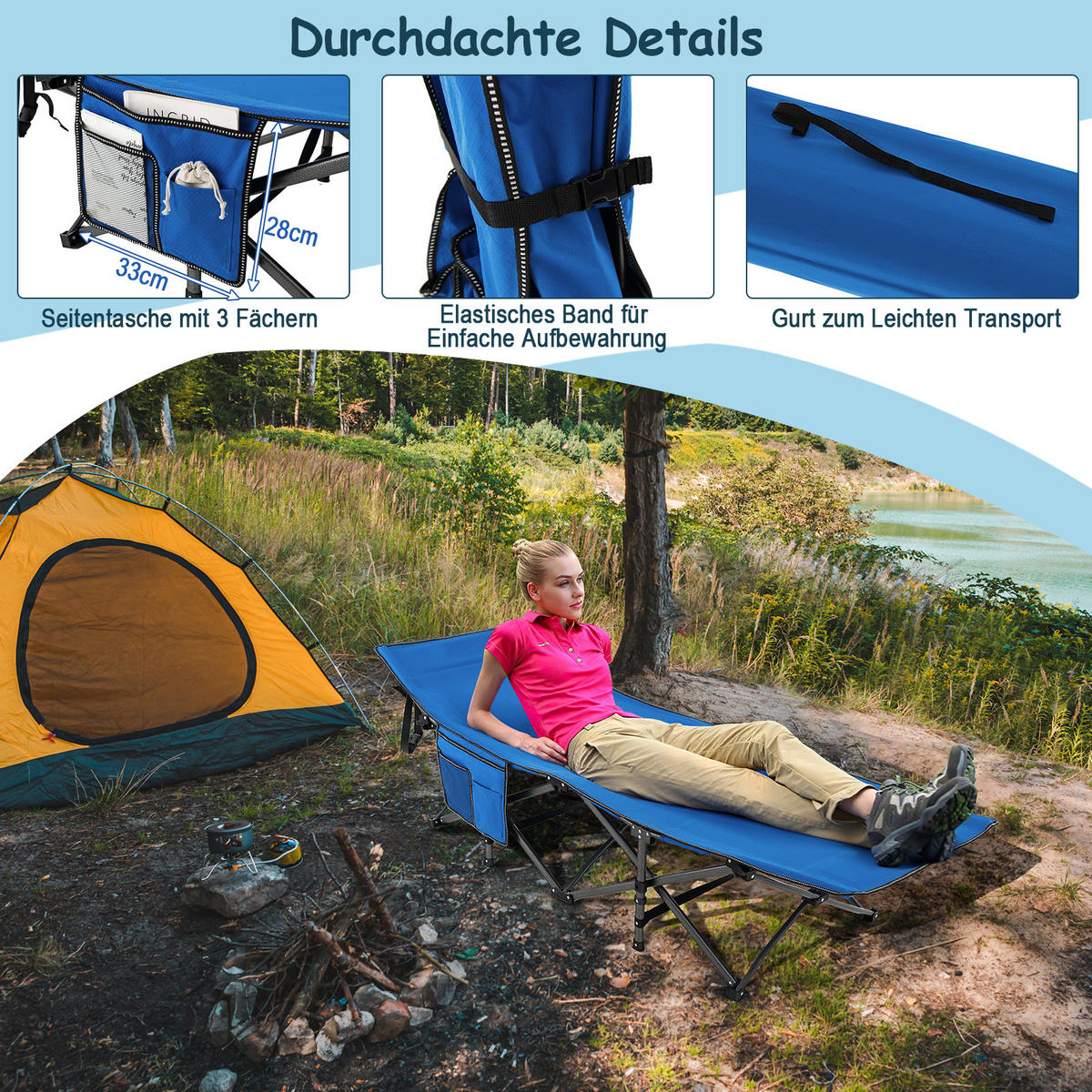 CAMPINGLIEGE Klappbare Blau - Blau, Metall - COSTWAY