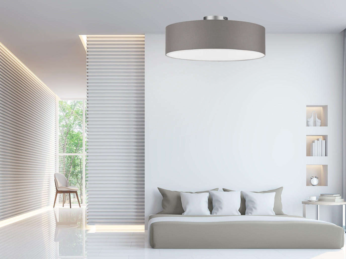 Thumbnail - meineWunschleuchte Deckenlampe, Braun, Grau, Textil, Rund,Rund, 50x19x50 cm, Lampen & Leuchten, Innenbeleuchtung, Decken...