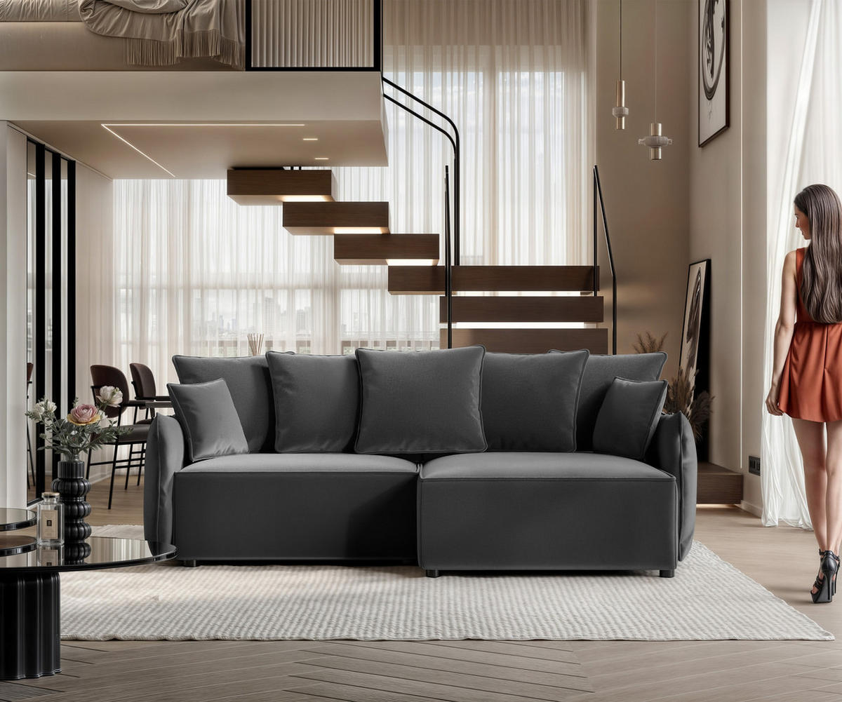 ECKSOFA LEON mit Schlaffunktion und Bettkasten Dunkelgrau - Dunkelgrau, Holzwerkstoff/Kunststoff (250/90cm) - Idohome
