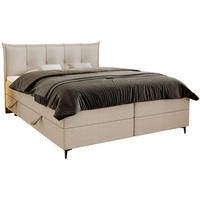 BOXSPRINGBETT Boucle 180x200 Liron mit Kissen-Kopfteil und Matratze, Creme - Creme, Holz/Textil (180/200cm) - Emporius