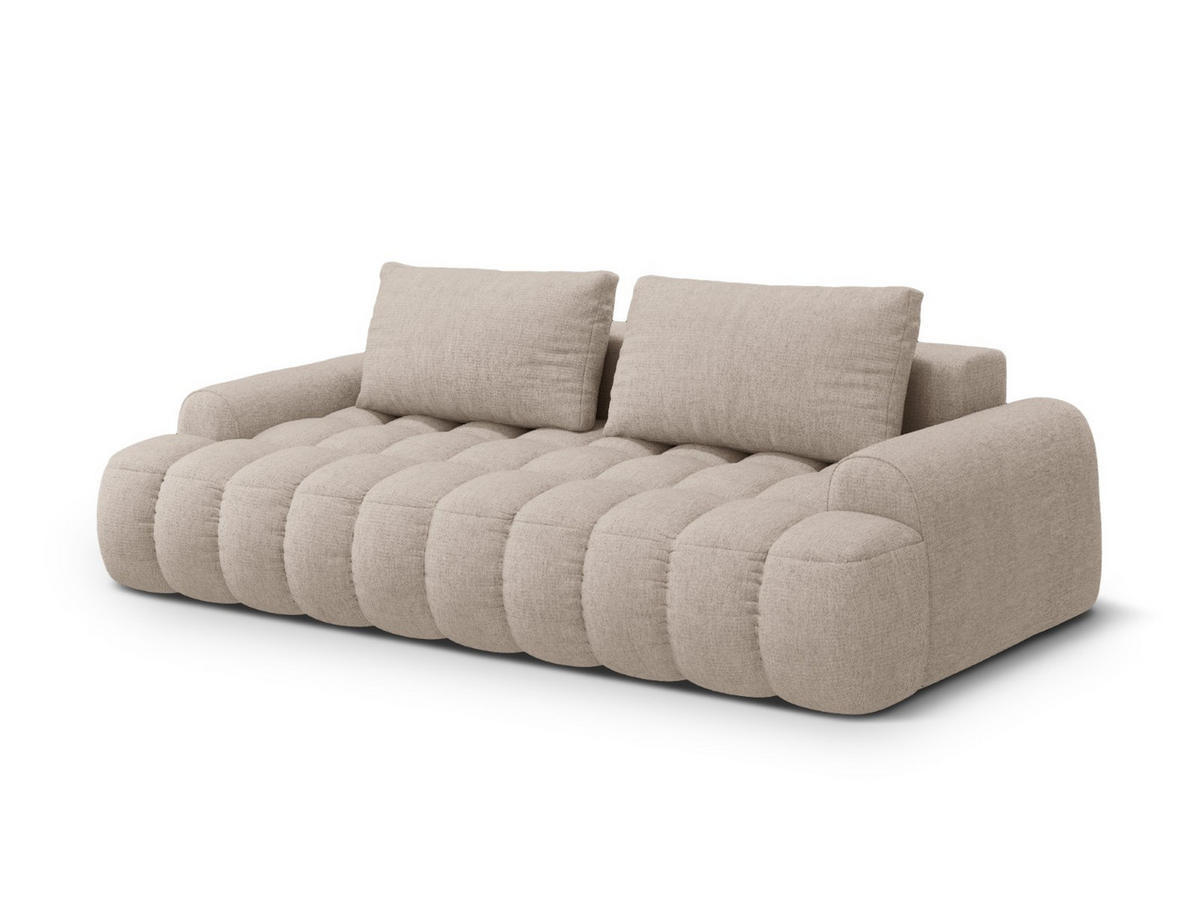 AUSKLAPPBARES-SOFA mit Bettkasten Linz aus strukturiertem Stoff sandfarben 4 Sitzplätze - Sandfarben, Textil (100/84/250cm) - Cosmopolitan Design