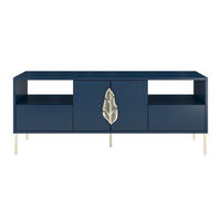 LOWBOARD Merlin, Marinblau, Goldene Details - Goldfarben/Dunkelblau, Holzwerkstoff/Metall (138/60/40cm) - Skandica