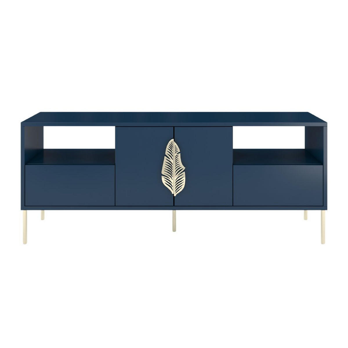 LOWBOARD Merlin, Marinblau, Goldene Details - Goldfarben/Dunkelblau, Holzwerkstoff/Metall (138/60/40cm) - Skandica