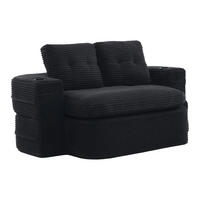 SOFA it Liegefunktion aus Cord mit verstellbaren Armlehnen und Getränkehaltern in Schwarz - Schwarz, Textil (165/61/97cm) - EVRYAE