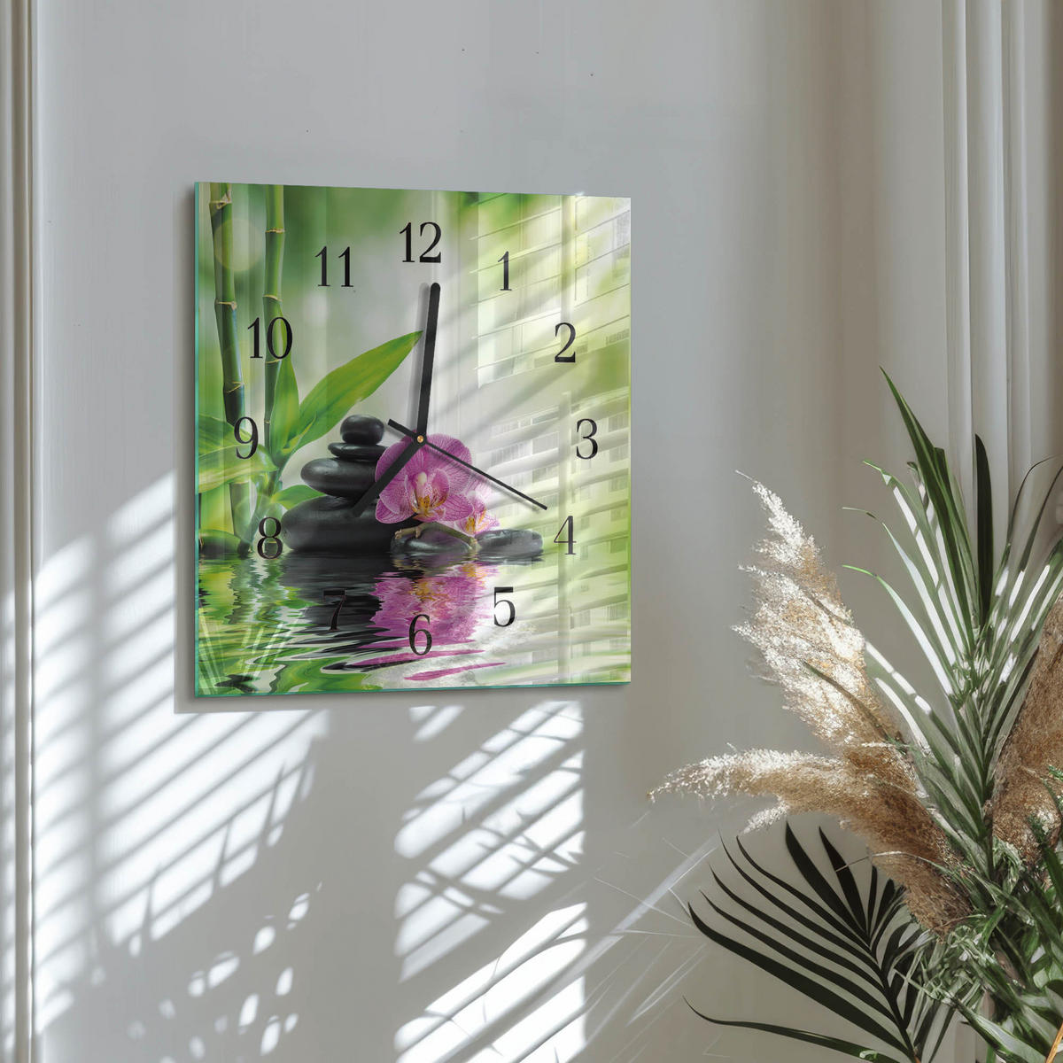 WANDUHR 30x30 cm - Spa Orchidee - Grün, Glas (30/30/0.4cm) - TULUP