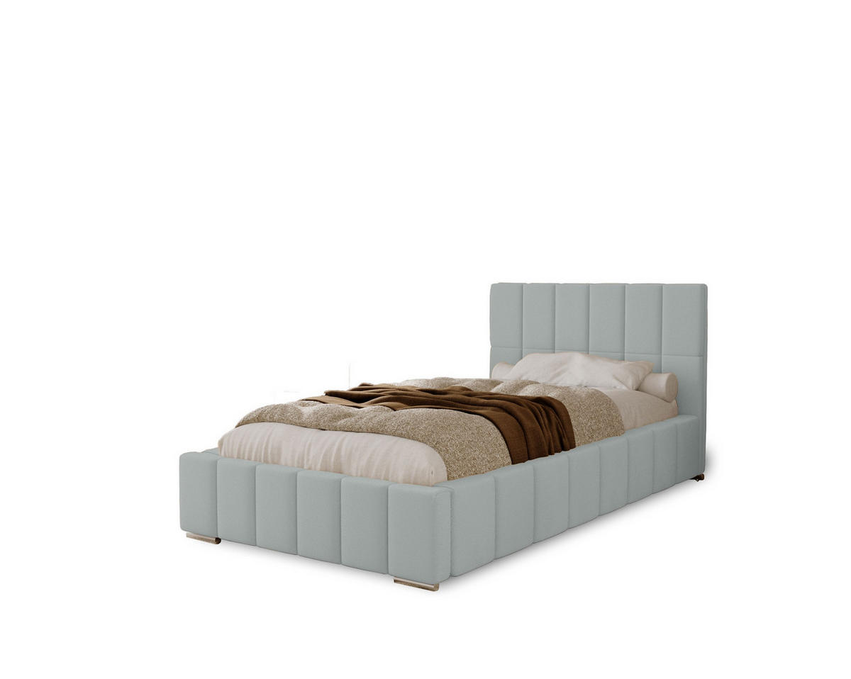 POLSTERBETT Alma 90x200 cm, Einzelbett mit Bettkasten und Lattenrost aus Holz, Velourstoff: Hellgrau - Hellgrau, Holz/Kunststoff (90/200cm) - Marpur