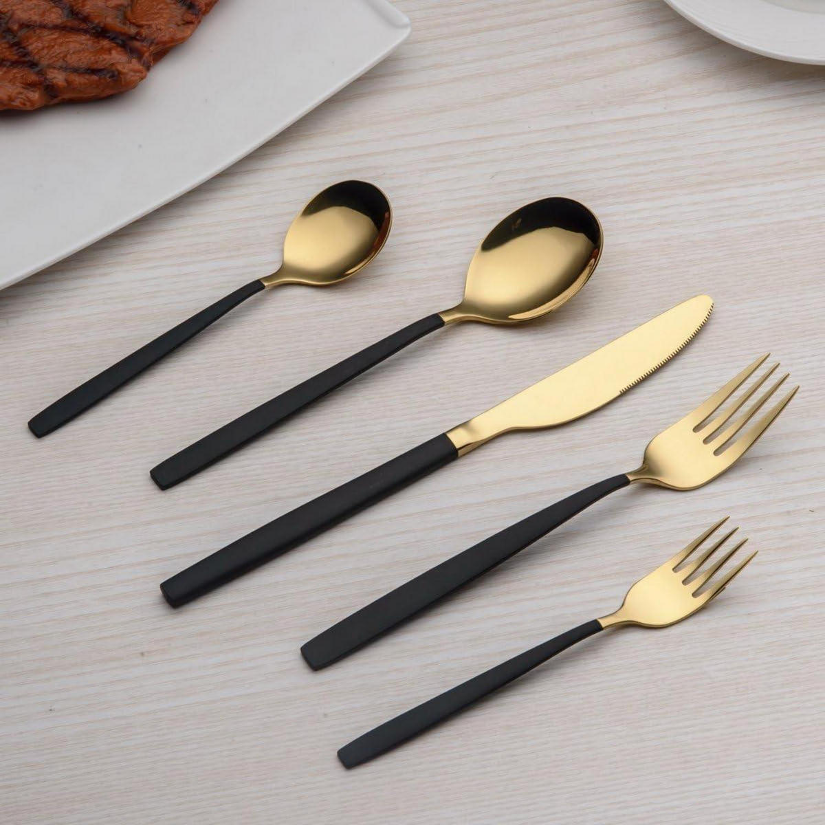 BESTECKSET 30-teilig Edelstahl Schwarz/Gold - Multicolor, Metall