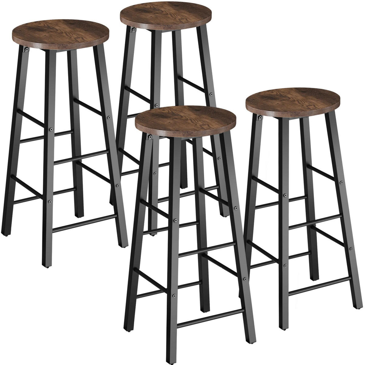 BARHOCKER 4er Set Poole, Sitzhöhe 74 cm, Industrial Holz hell, Eiche Sonoma - Rostfarben, Holzwerkstoff/Textil (31/72.5/31cm) - tectake