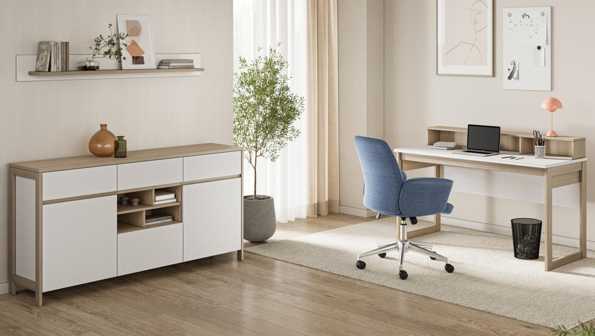 WANDBOARD weiß, Eiche, Wandregal skandinavisch 150 cm, Finnes - Eichefarben/Weiß, Holzwerkstoff/Metall (150/17/17cm) - Furn.Design