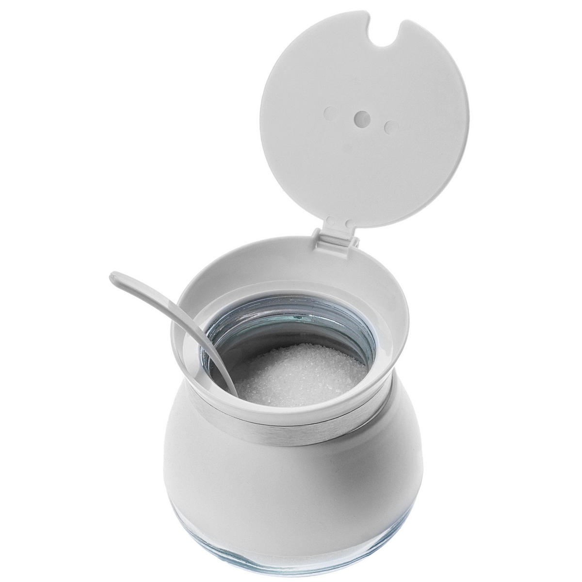 ZUCKERDOSE aus Glas mit Löffel, 270 ml, Weiß - Weiß, Glas (9/9cm) - KADAX