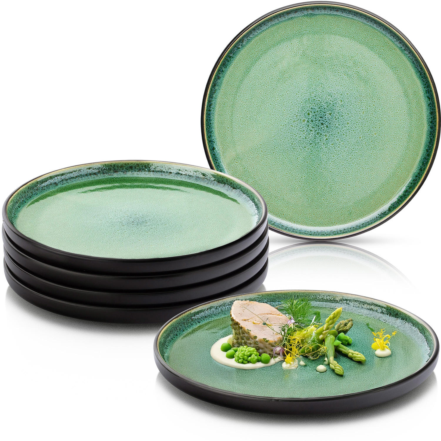 SPEISETELLER SET GREENWICH - 6 teilig aus Steingut - Grün, Stein (27/27/6.3cm) - Sänger