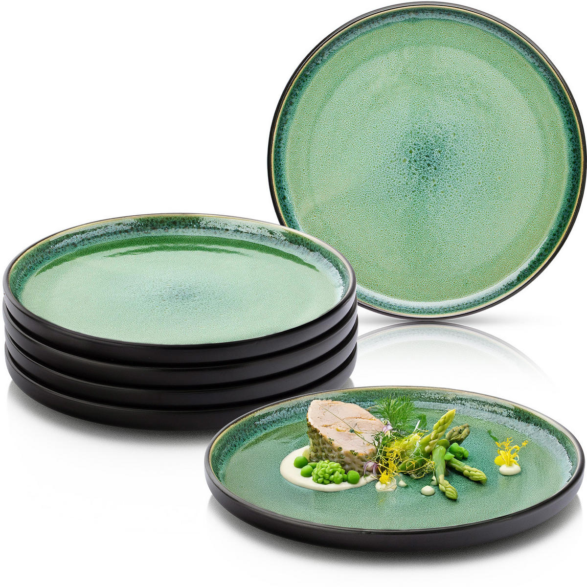 SPEISETELLER SET GREENWICH - 6 teilig aus Steingut - Grün, Stein (27/27/6.3cm) - Sänger
