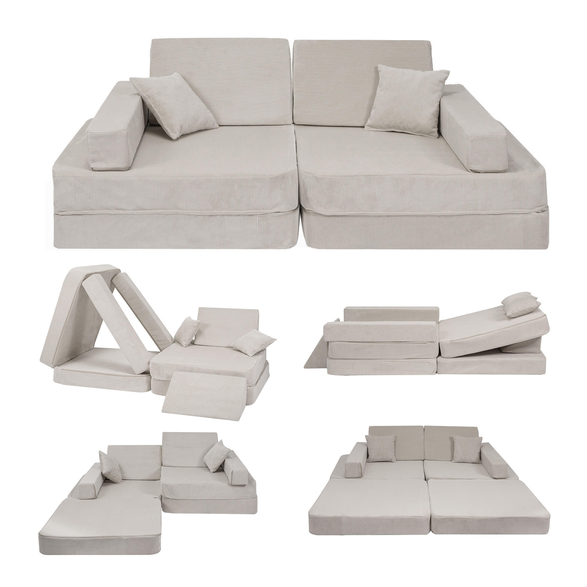 KINDERSOFA, Angelove, Cordsamt, Grau - Grau, Textil (160/24/80cm) - MeowBaby