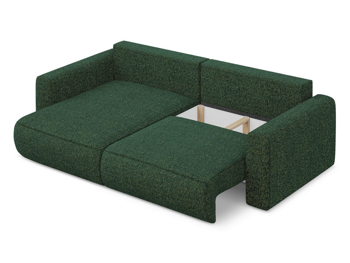 ECKSOFA mit Schlaffunktion Strukturstoff Stoff Grün - Schwarz/Grün, Kunststoff/Textil (149/240cm) - Makamii