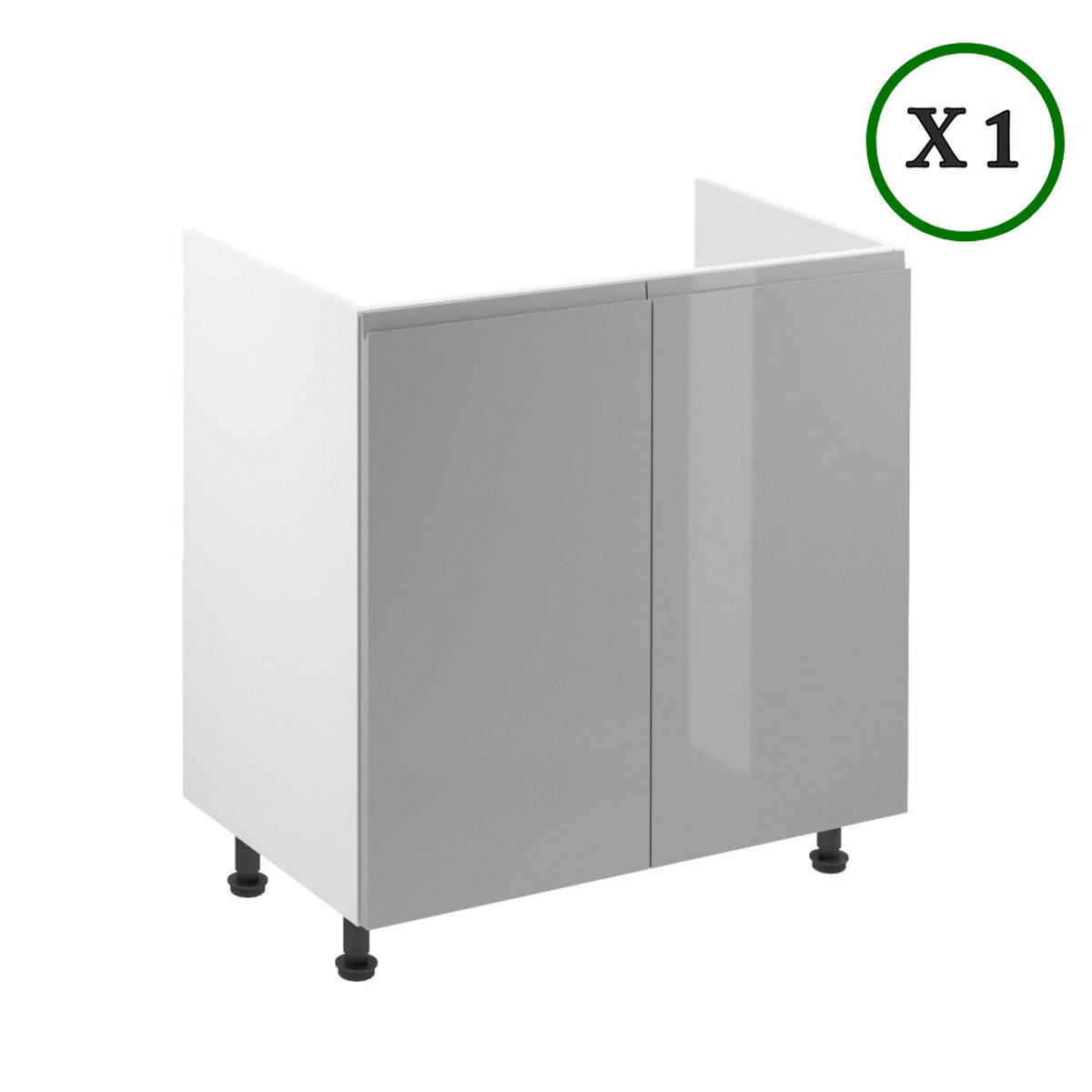 KÜCHENZEILE 200 cm - Aspen K36-M200 - in Grau/Hochglanz - Grau, Holz (200/210/47cm)