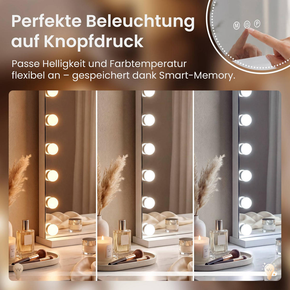 SCHMINKSPIEGEL eckig 80/14/62 cm Metall Weiß - Weiß, Metall (80/62/14cm) - CLP