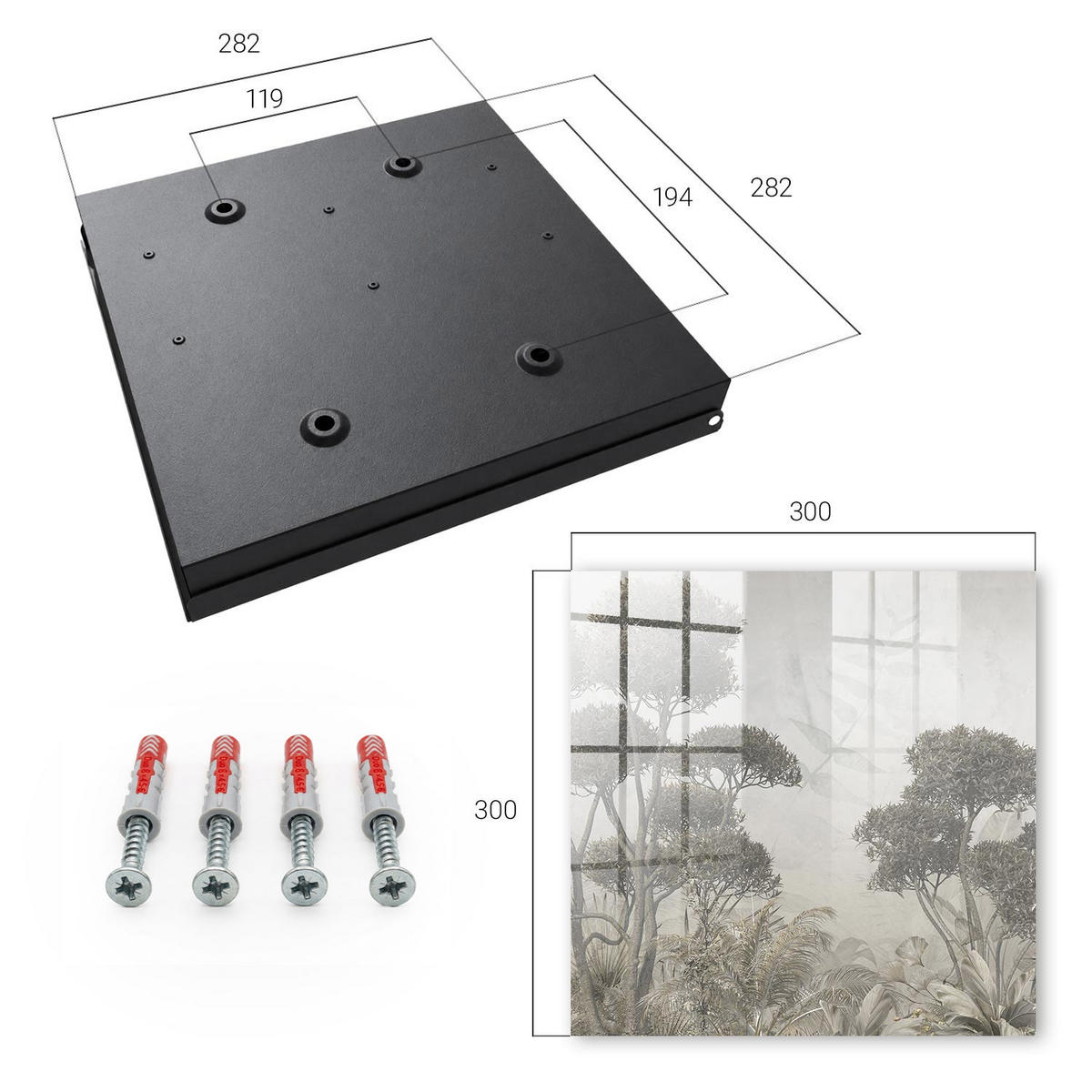 SCHLÜSSELBOX Schwarz 30x30 cm- Türöffnung nach rechts - Sinnliche Natur - Grau, Metall (30/30/5cm) - TULUP