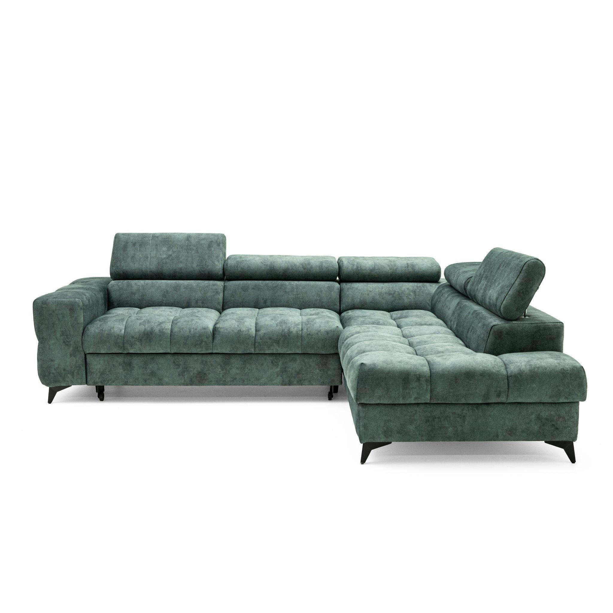 ECKSOFA PUDDING L Rechts mit Schlaffunktion 128x197 Velours Jadegrün - Jadegrün/Schwarz, Holz/Textil (204/270cm) - Muffo